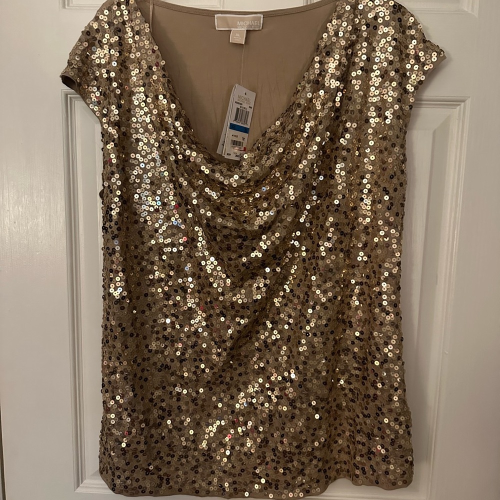 Michael Kors Gold Sequin Cap Sleeve Blouse